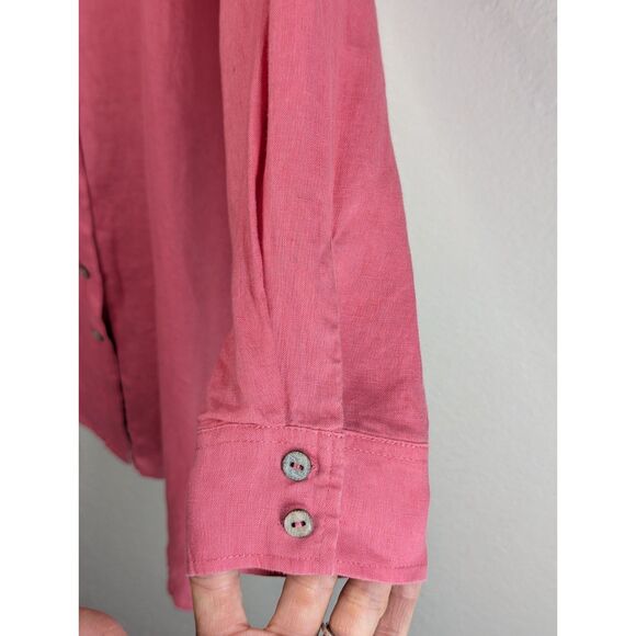 Soft Surroundings 100% Linen Long Tunic Button Shirt Sz L Coral Pink Long Sleeve - Picture 4 of 5